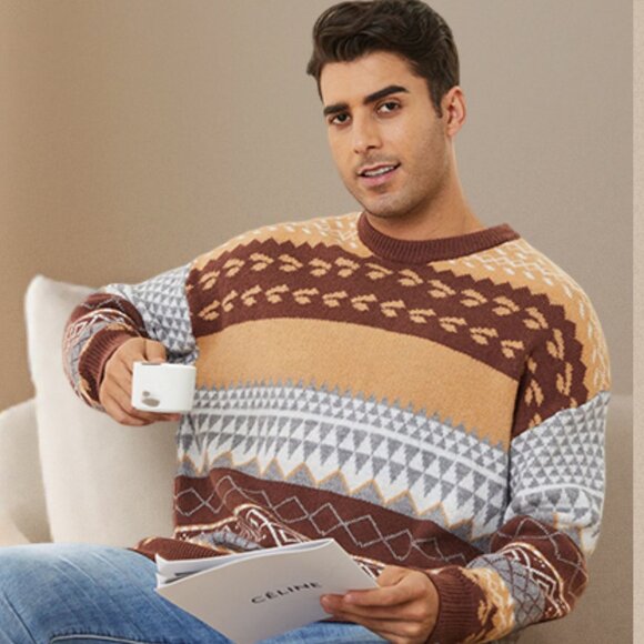 Vintage Style Fair Isle Scandi Sweater Striped Oversized Cozy Retro Boho XL - Picture 7 of 16